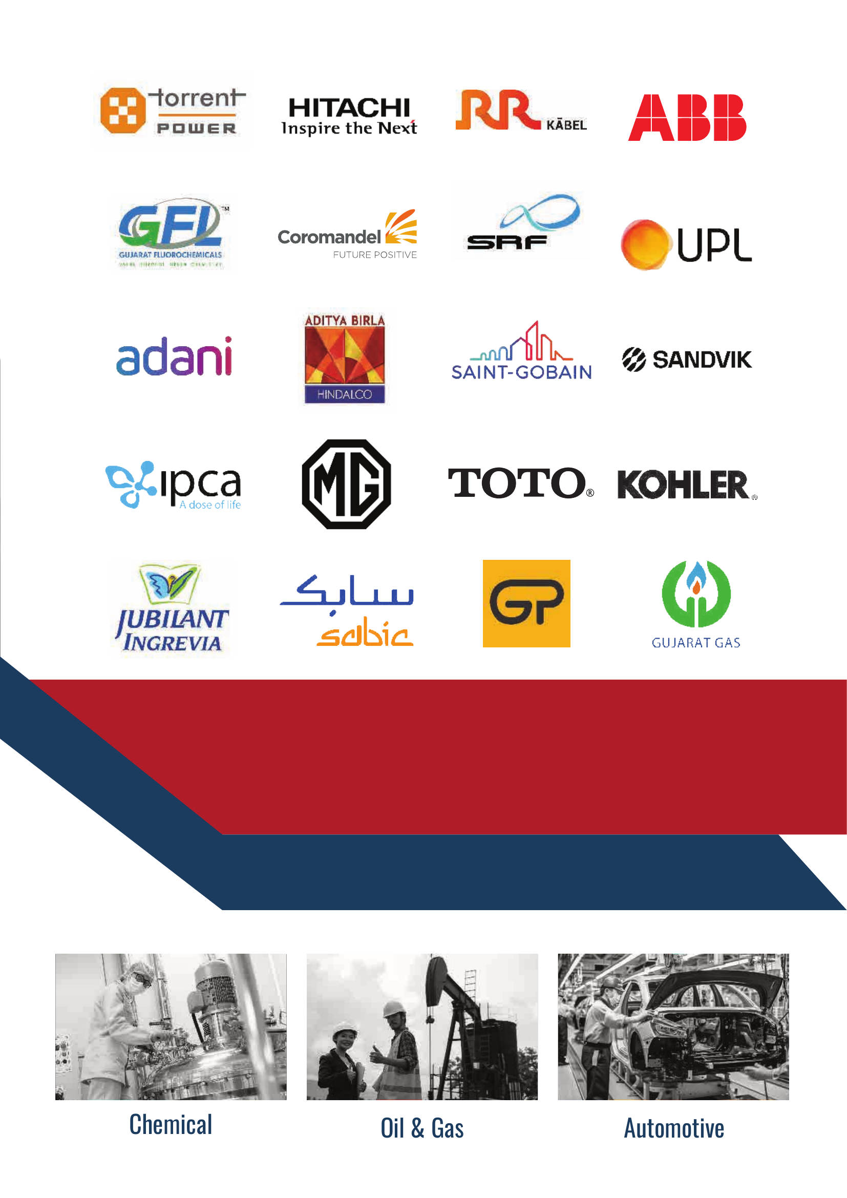 Logos of ASE client companies across oil & gas, chemicals, power, metals, and process industry